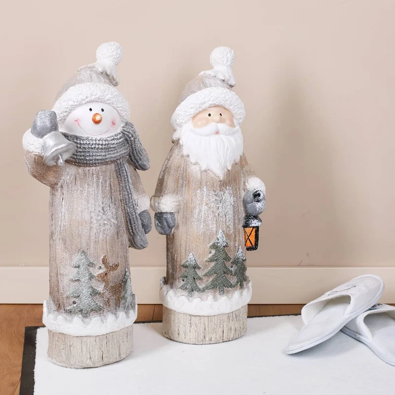 XL Weihnachts-Dekofigur mit Leuchtelementen - Schneemann und Weihnachtsmann