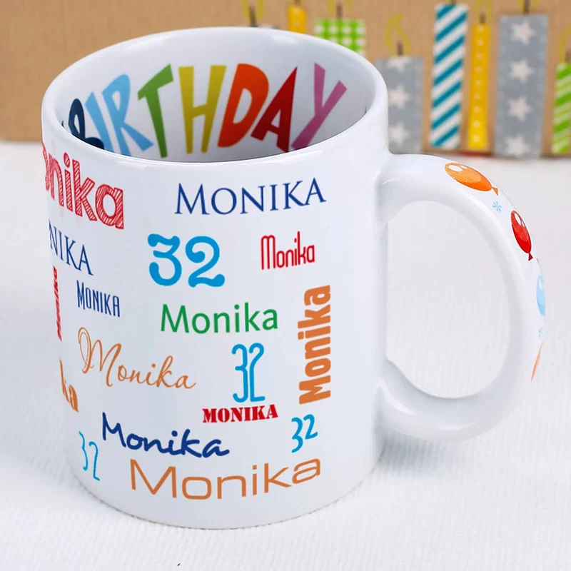 Geburtstagstasse mit Name, Alter und Geburtstagsmotiv innen