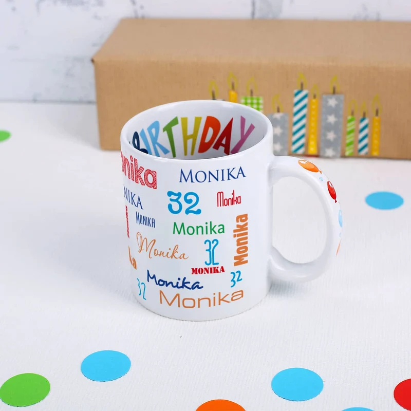 Geburtstagstasse mit Name, Alter und Geburtstagsmotiv innen