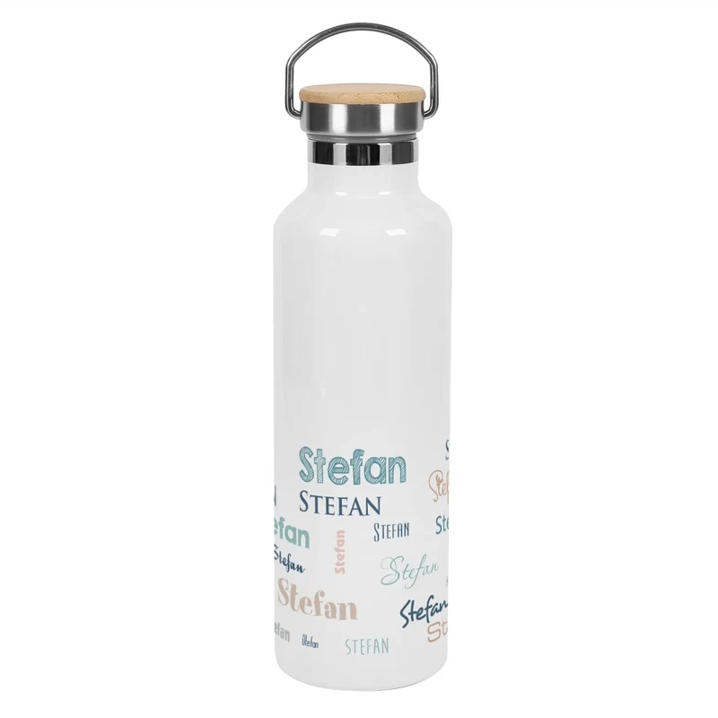 Thermosflasche mit Ihrem Wunschnamen in verschiedenen Schriftarten