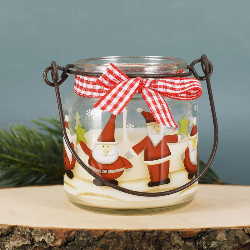Kerze im Glas mit Metallbügel - Weihnachtsmann