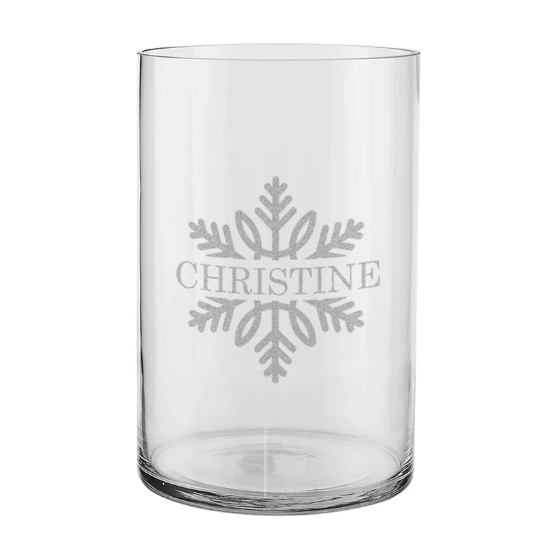 Gravierte Vase mit Schneeflocke und Wunschtext