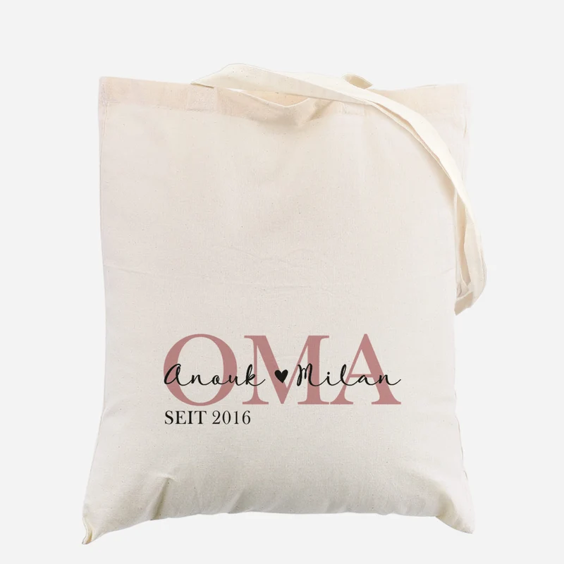 Stoffbeutel - Oma seit - mit Wunschtext und Jahreszahl bedruckt