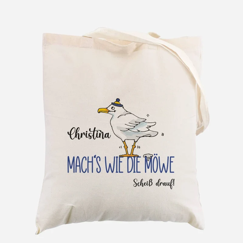 Mach's wie die Möwe... - Baumwollbeutel mit Name