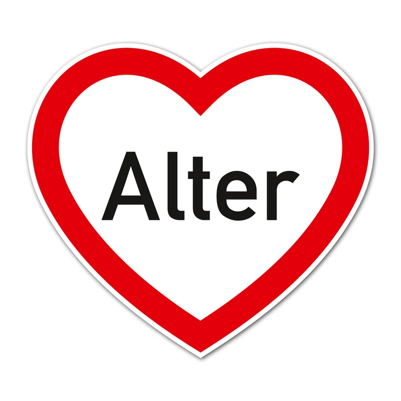 Herzförmiges PVC-Schild mit Wunschalter zum Geburtstag