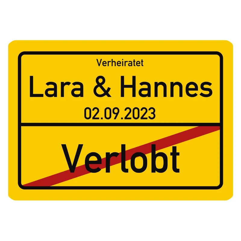 PVC-Schild zur Hochzeit mit Namen und Datum