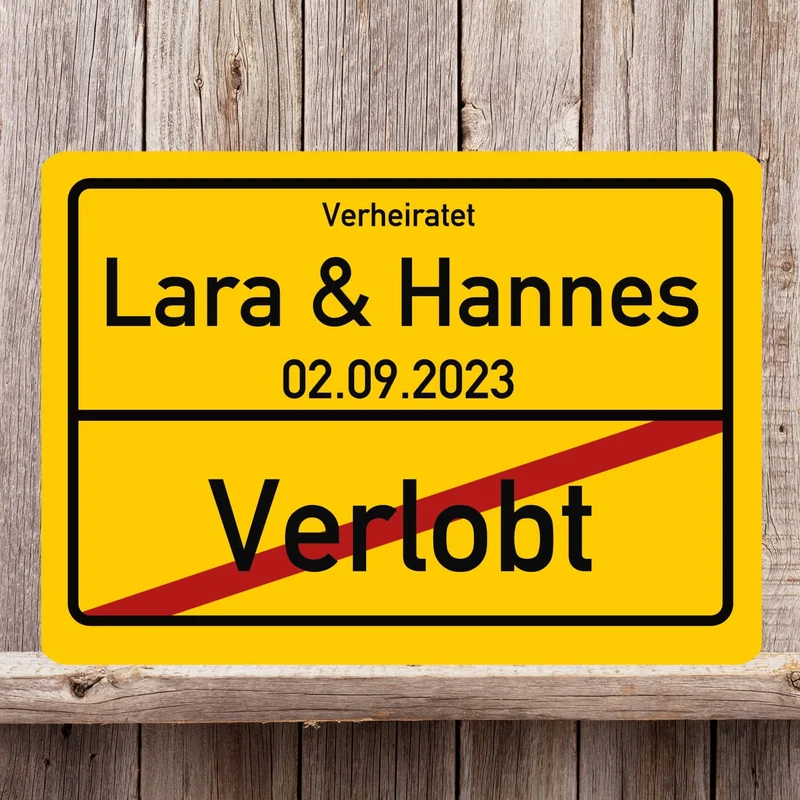PVC-Schild zur Hochzeit mit Namen und Datum