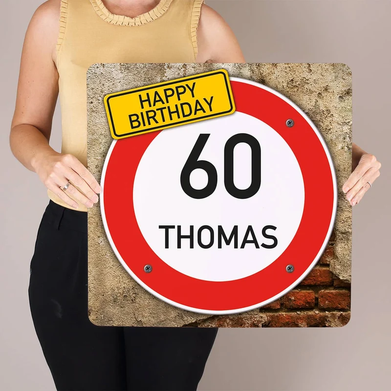 Quadratisches PVC-Banner zum Geburtstag mit Verkehrszeichenmotiv
