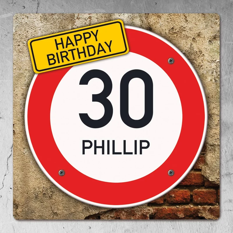 Quadratisches PVC-Banner zum Geburtstag mit Verkehrszeichenmotiv
