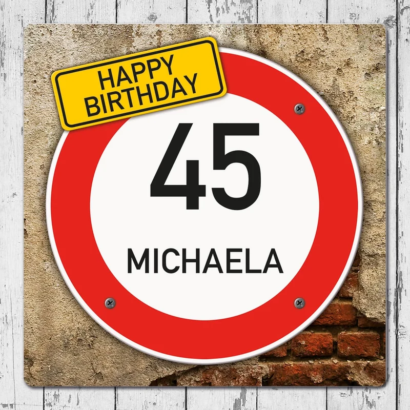 Quadratisches PVC-Banner zum Geburtstag mit Verkehrszeichenmotiv