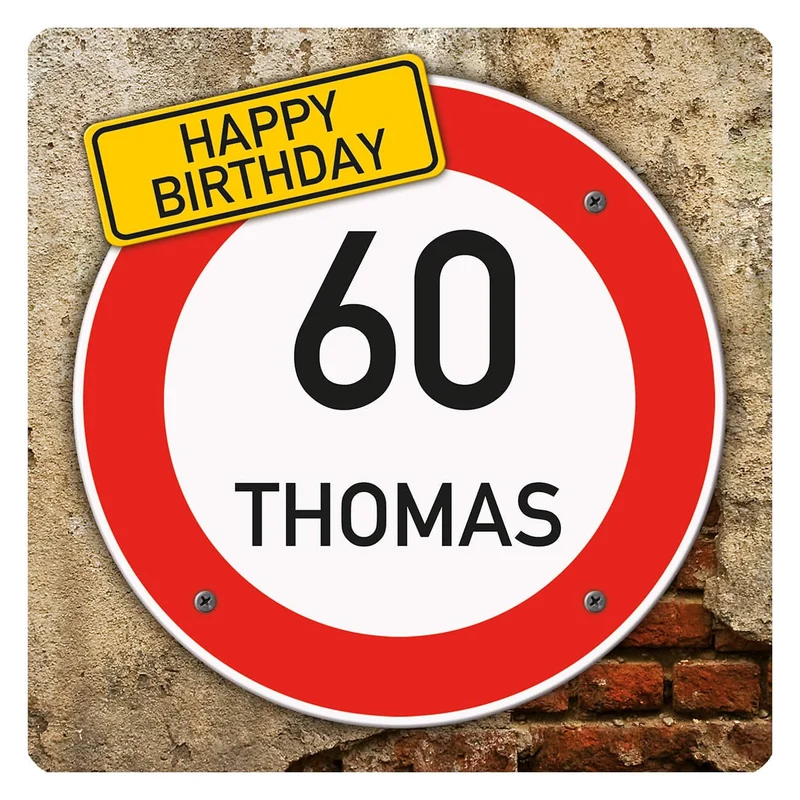Quadratisches PVC-Banner zum Geburtstag mit Verkehrszeichenmotiv