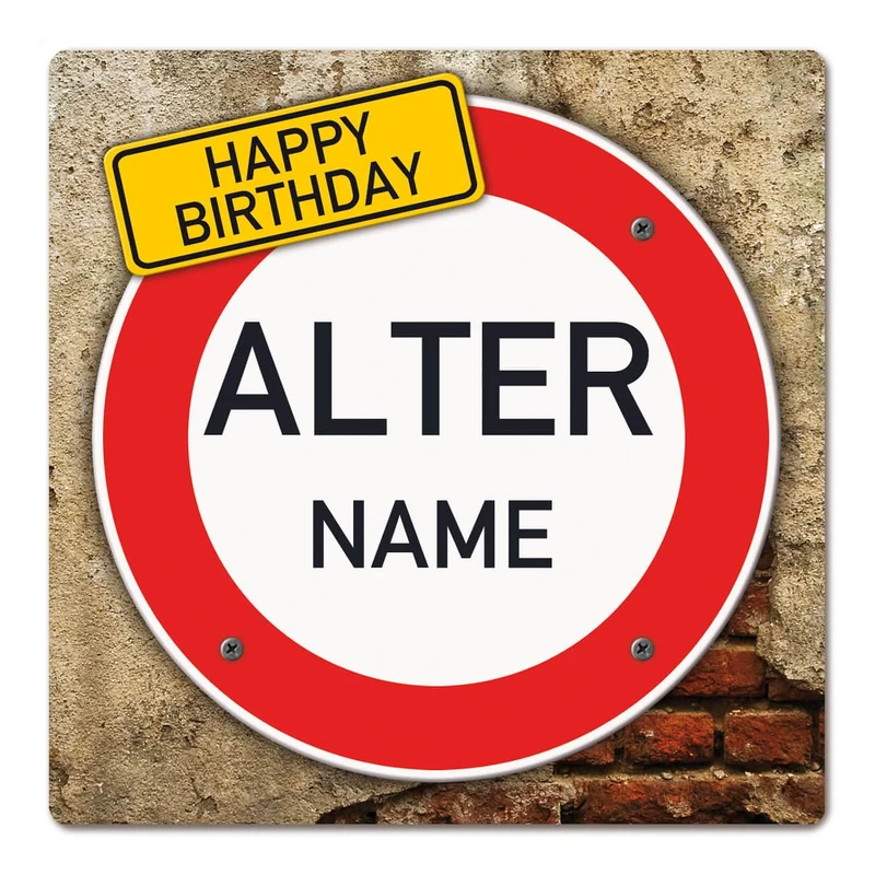 Quadratisches PVC-Banner zum Geburtstag mit Verkehrszeichenmotiv