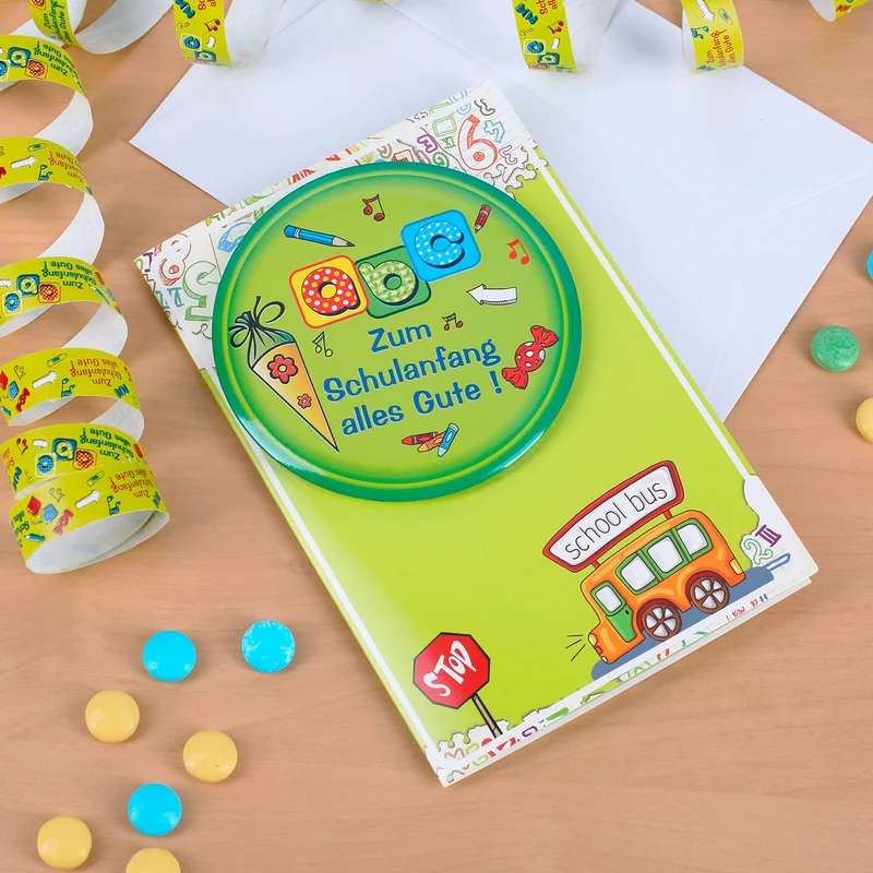 Karte mit abc Button zur Einschulung