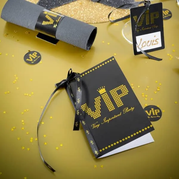 10 Tischkarten VIP in schwarz / gold