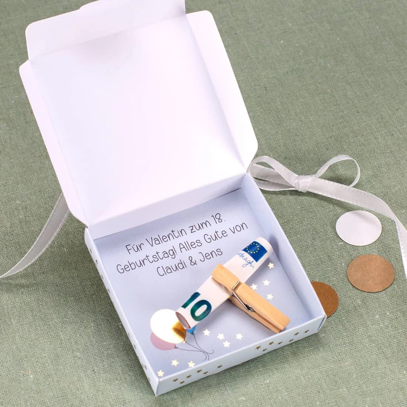 Happy Birthday 18 - Geschenkbox für Geldgeschenke mit Goldprägung und Text