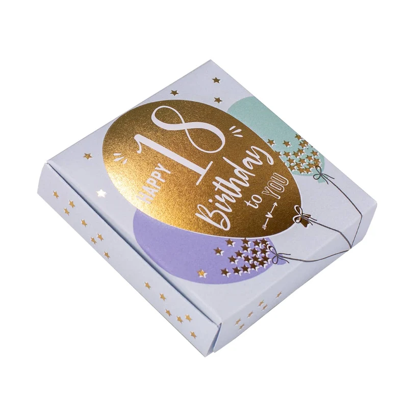 Happy Birthday 18 - Geschenkbox für Geldgeschenke mit Goldprägung und Text