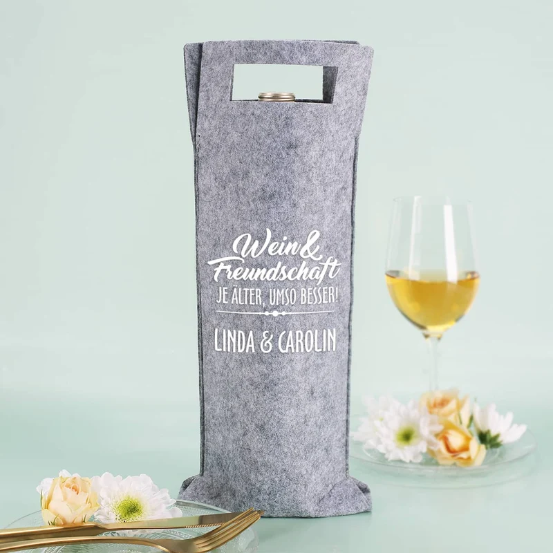 Wein & Freundschaft - Flaschenbeutel mit Ihrem Wunschtext