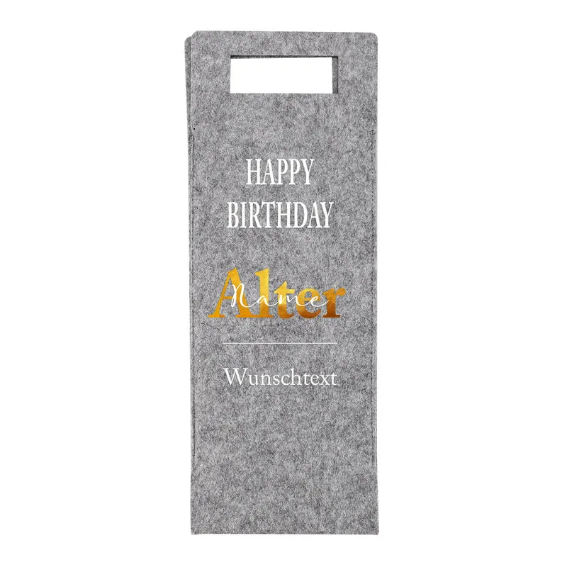 Flaschentasche aus Filz zum Geburtstag mit Name, Alter und Wunschtext