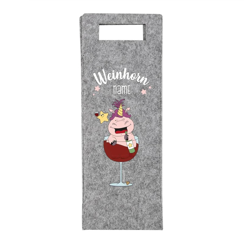 Weinhorn Flaschenbeutel aus Filz mit Knuddelhorn und Name