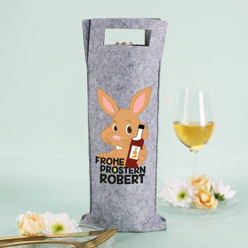 Frohe Prostern - Filz Flaschenbeutel mit Namensaufdruck