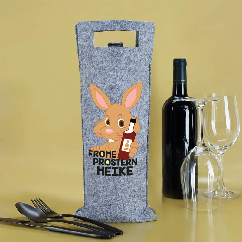 Frohe Prostern - Filz Flaschenbeutel mit Namensaufdruck