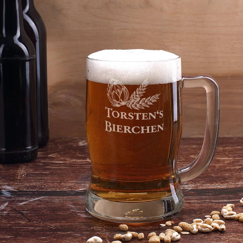Bierseidel mit Biermotiv und persönlicher Namensgravur