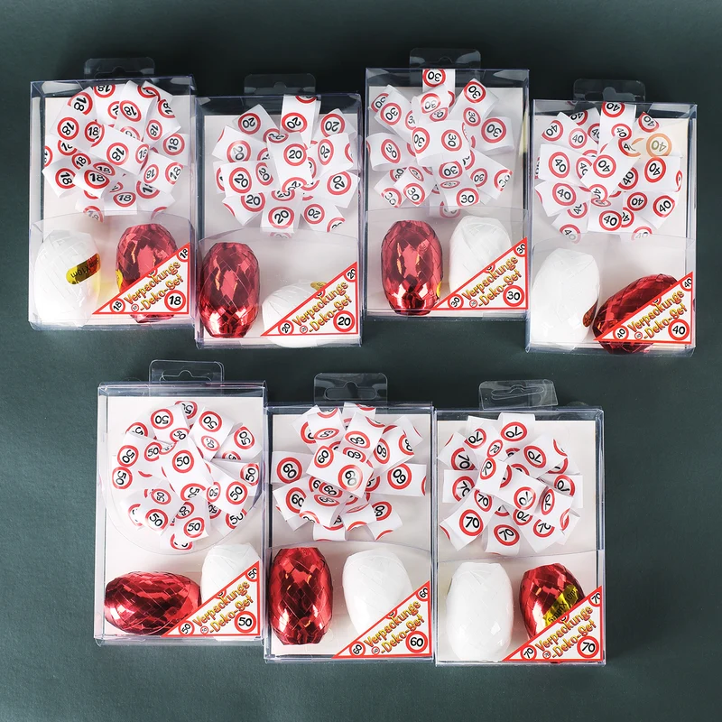 Verpackungs-Schleifen/Band-Set mit Verkehrszeichen in rot/weiß