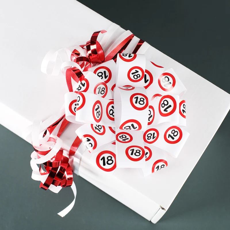 Verpackungs-Schleifen/Band-Set mit Verkehrszeichen in rot/weiß