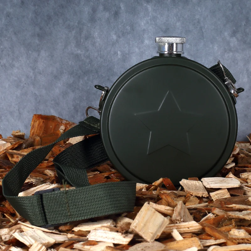 Edelstahlflachmann - Feldflasche mit Schulterriemen