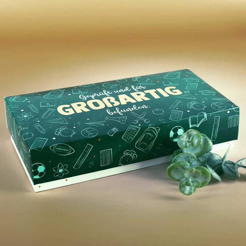 Geldgeschenk zum Abi & Schulabschluss - Box mit Goldprägung, Name & Wunschtext