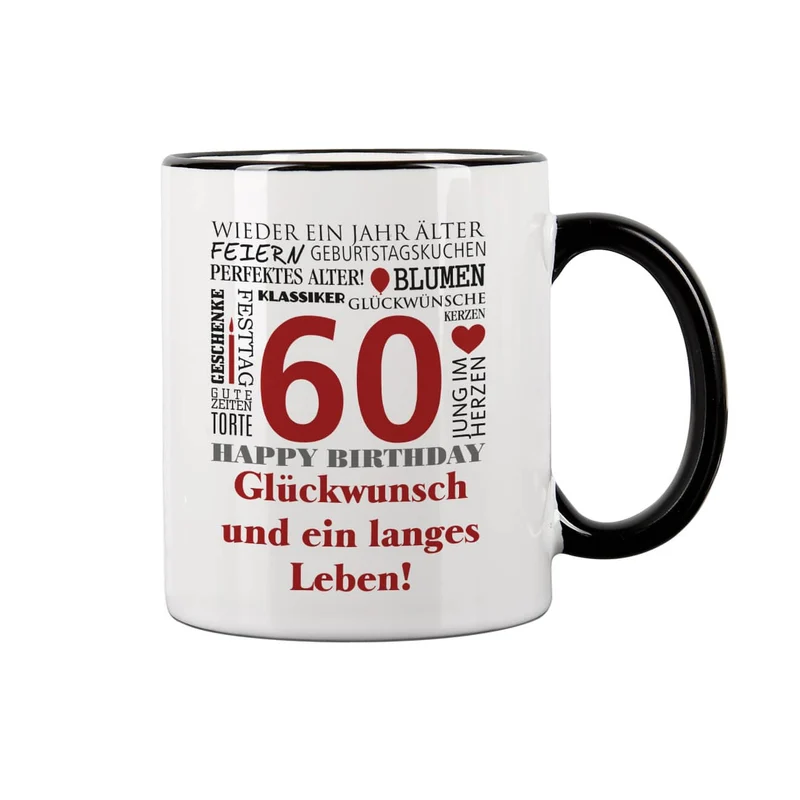 Geburtstagstasse mit guten Wünschen, Name, Alter und Glückwunschtext