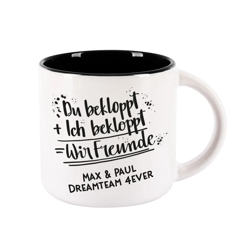 Du bekloppt, Ich bekloppt, Wir Freunde - großer Kaffeepott mit Wunschtext