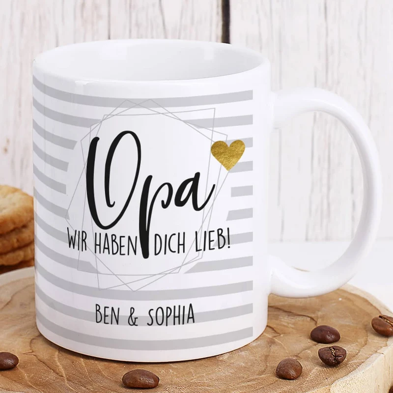 Keramiktasse - Opa wir haben dich lieb - mit Ihrem Wunschtext