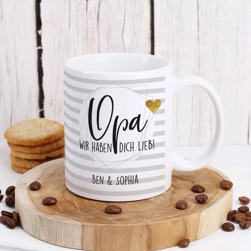 Keramiktasse - Opa wir haben dich lieb - mit Ihrem Wunschtext