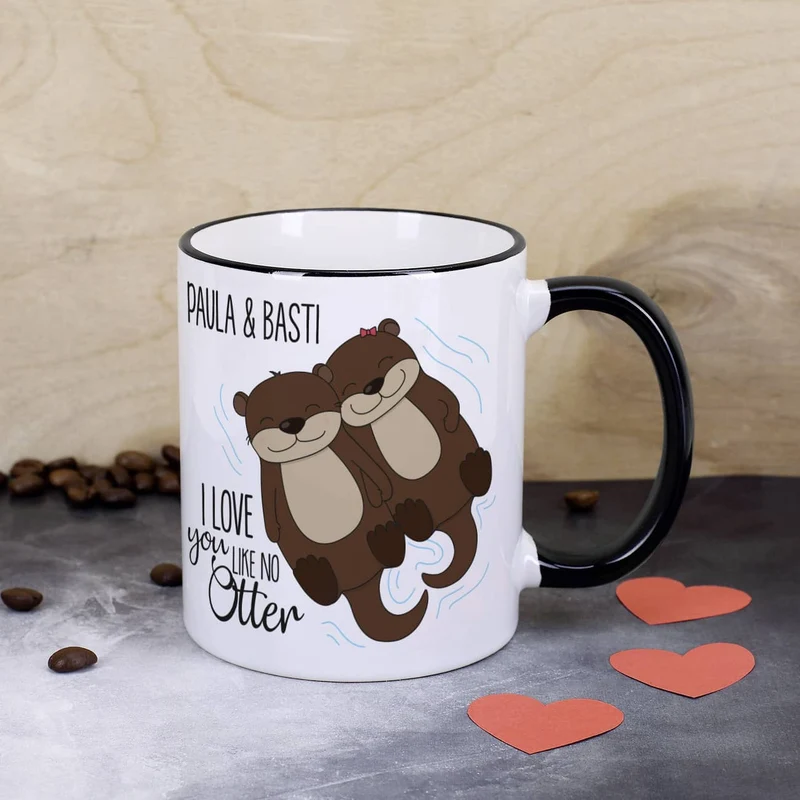 Tasse mit niedlichem Otterpaar "I love you like no Otter" und Ihren Wunschnamen