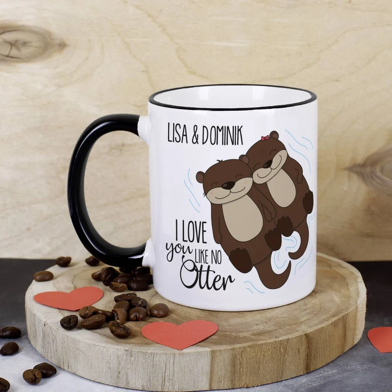 Tasse mit niedlichem Otterpaar "I love you like no Otter" und Ihren Wunschnamen