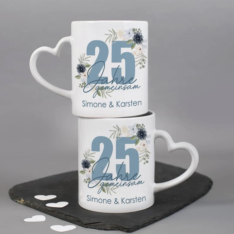 25 Jahre gemeinsam - Paartassen zur Silberhochzeit mit Namen