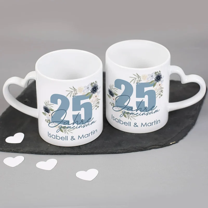 25 Jahre gemeinsam - Paartassen zur Silberhochzeit mit Namen