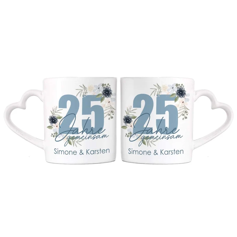 25 Jahre gemeinsam - Paartassen zur Silberhochzeit mit Namen