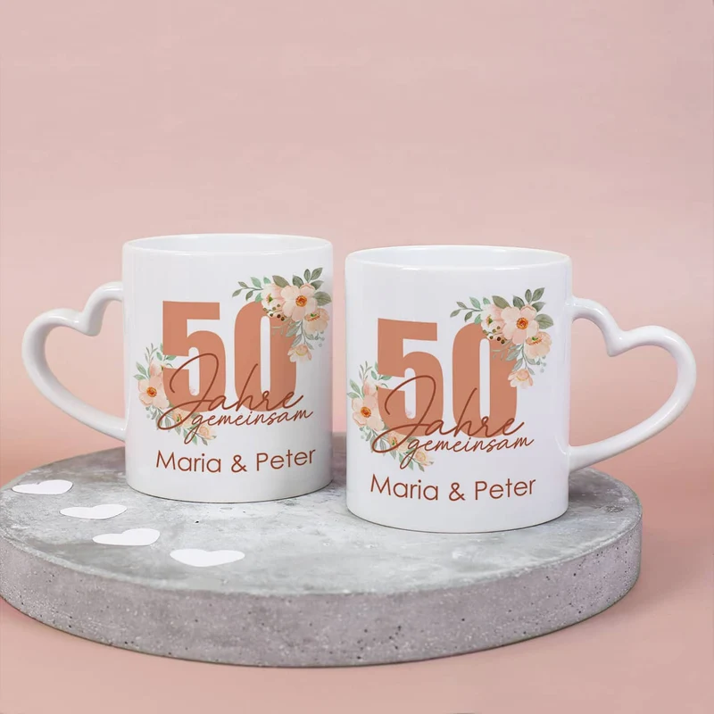50 Jahre gemeinsam - Paartassen zur Goldhochzeit mit Namen