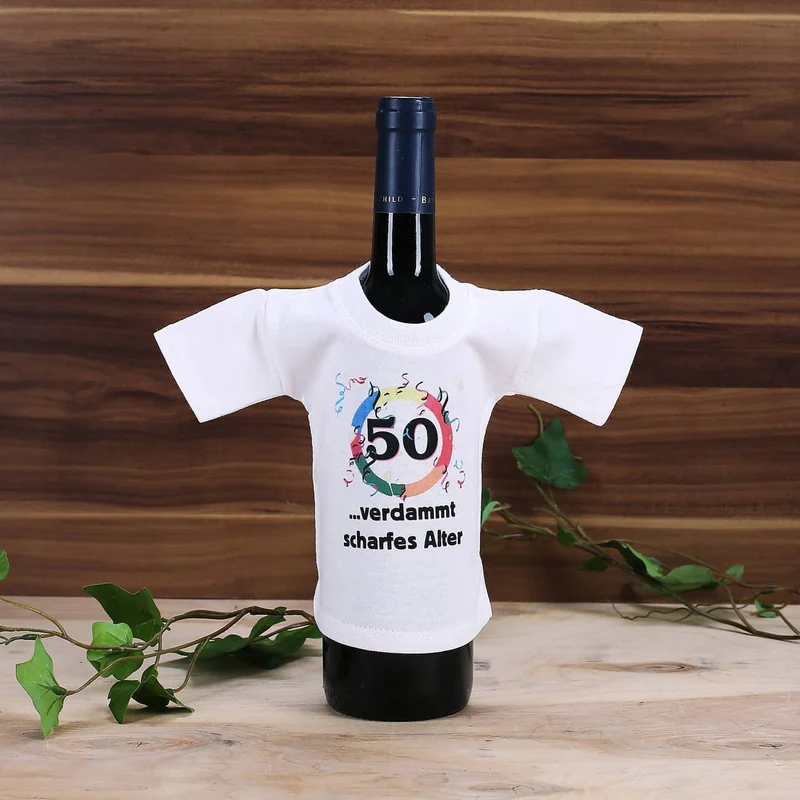 Mini T-Shirt für Flaschen: 50 - verdammt scharfes Alter!