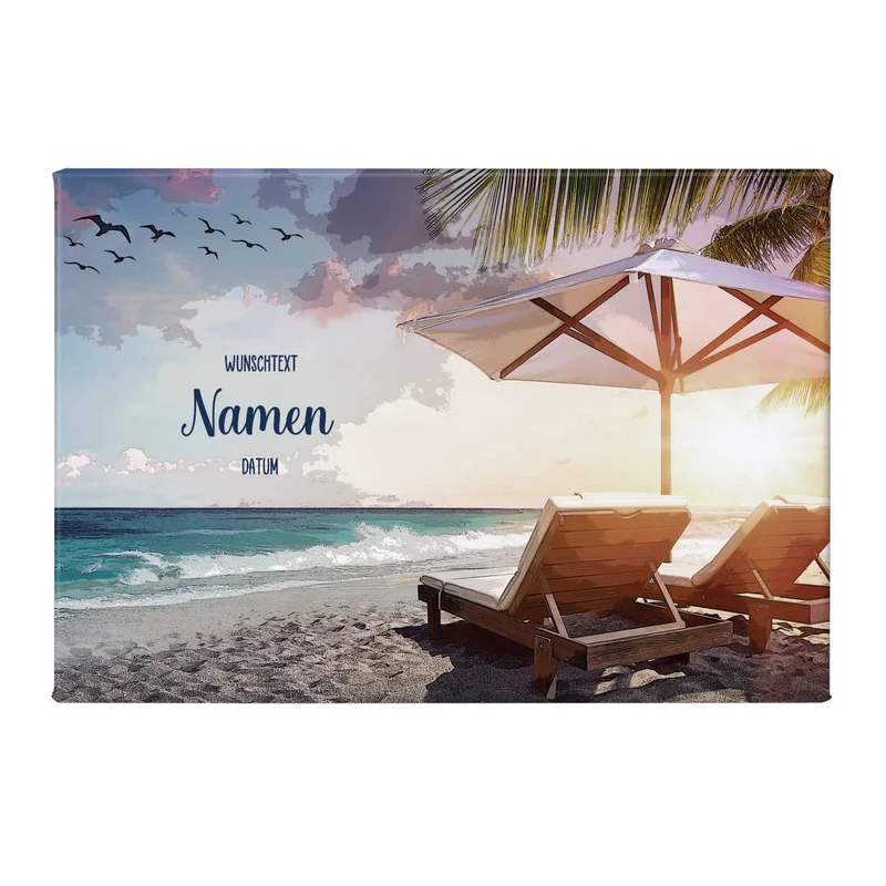 Traumstrand - Leinwand mit Ihrem Text, Namen und Datum 60x40cm