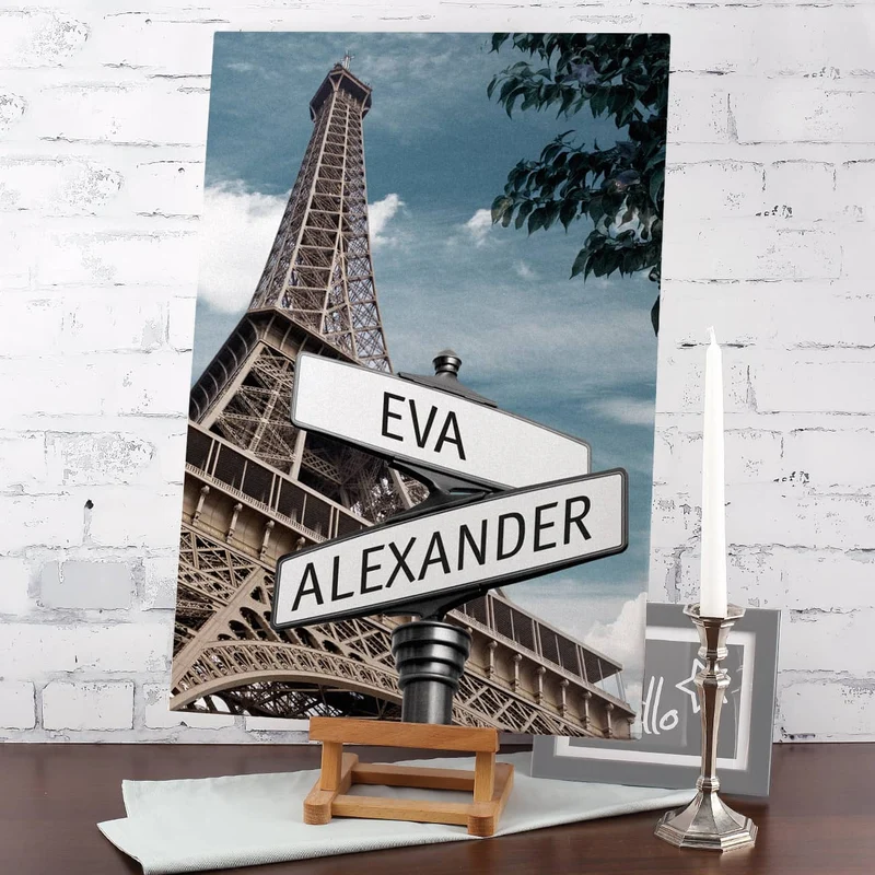 Keilrahmen Leinwand Straßenschilder Paris mit Ihren Namen 60x40cm