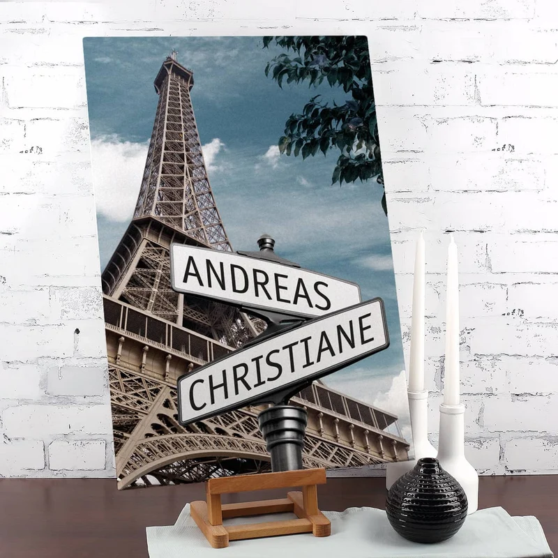 Keilrahmen Leinwand Straßenschilder Paris mit Ihren Namen 60x40cm