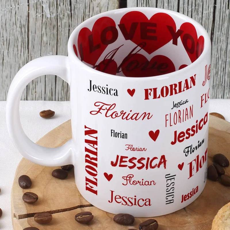 Namenstasse zum Valentinstag innen und außen bedruckt