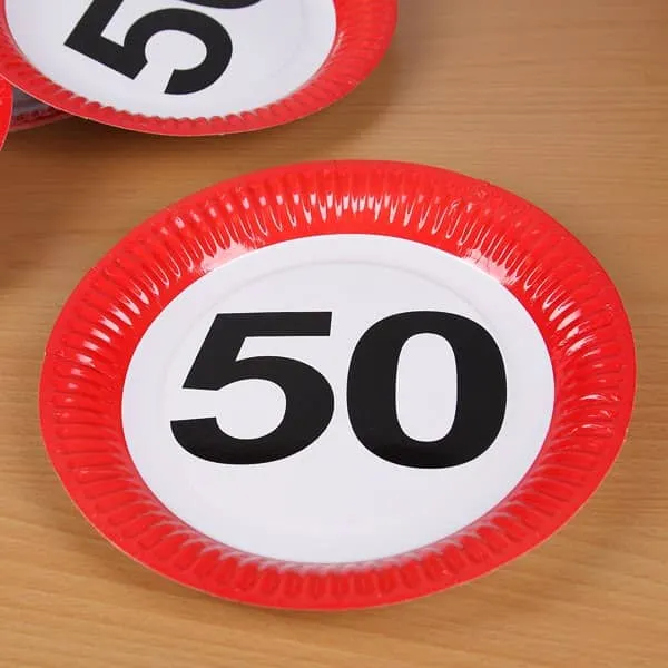 8 Pappteller - Achtung 50