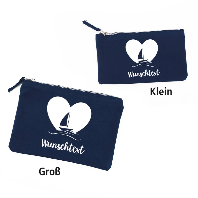 Beautycase dunkelblau mit Schiffchen und Wunschtext