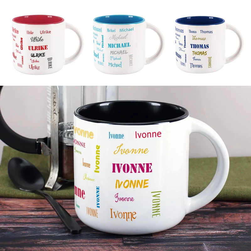 Großer Kaffeepott mit Ihrem Namen in verschiedenen Schriftarten