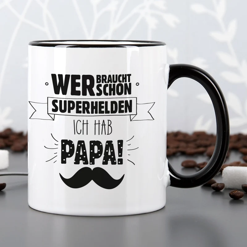 Tasse zum Vatertag mit schwarzem Rand und Henkel