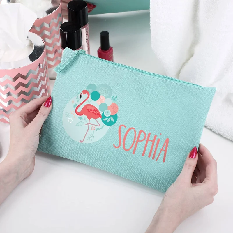 Kosmetiktasche mit Flamingo und Wunschtext